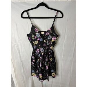 Girl Soul Black Floral Print Smocked Romper S